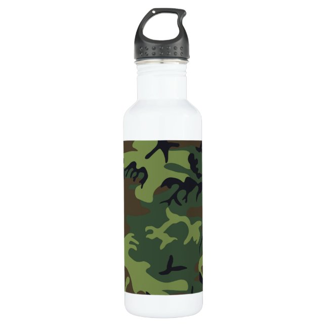 Green Camouflage Pattern Stainless Steel Water Bottle (Front)