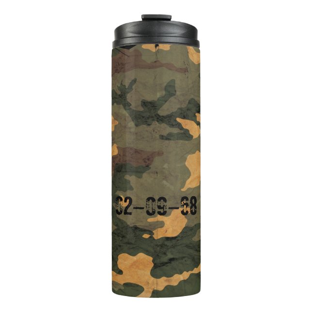 Green camouflage pattern vintage 2020 thermal tumbler (Front)