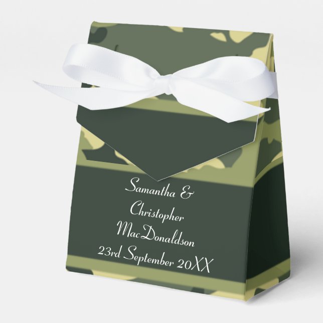 Green camouflage pattern wedding favor boxes (Front Side)