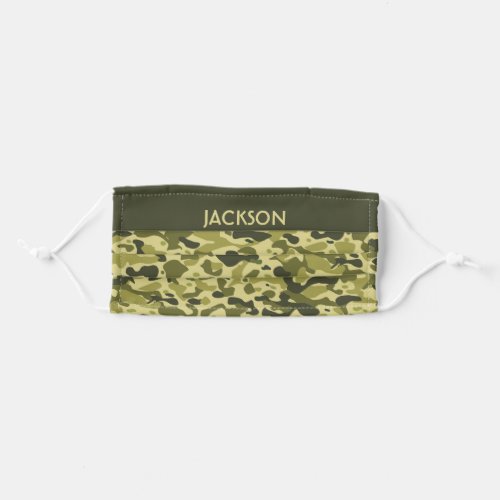 Green camouflage pattern with customizable text adult cloth face mask