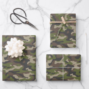 Green Camouflage Pattern Wrapping Paper Sheets