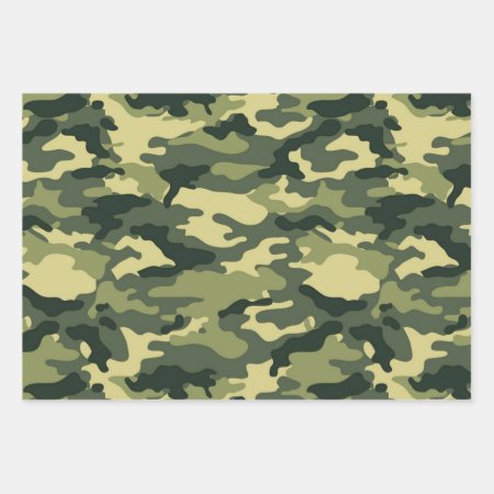 Green Camouflage Pattern Wrapping Paper Sheets