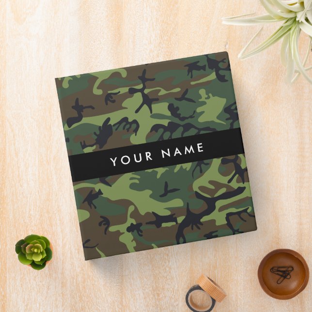 Green Camouflage Pattern, Your name, Personalize 3 Ring Binder (In Situ)