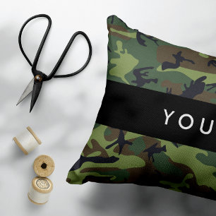 Green Camouflage Pattern, Your name, Personalize Accent Pillow
