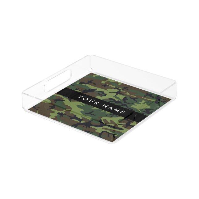 Green Camouflage Pattern, Your name, Personalize Acrylic Tray (Angled)