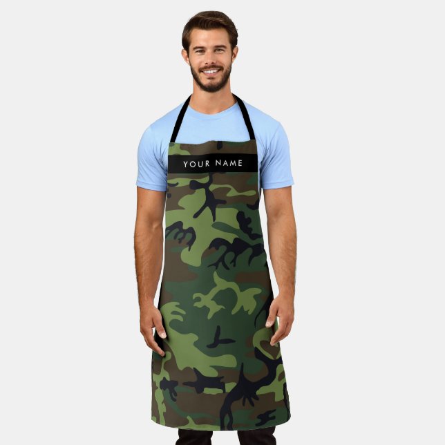 Green Camouflage Pattern, Your name, Personalize Apron (Worn)