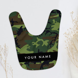 Green Camouflage Pattern, Your name, Personalize Baby Bib