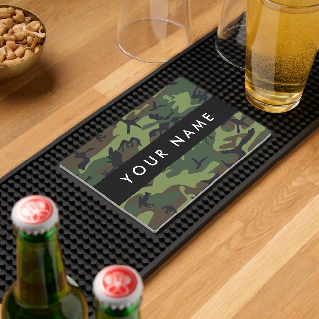 Green Camouflage Pattern, Your name, Personalize Bar Mat (Insitu (Bar 2))