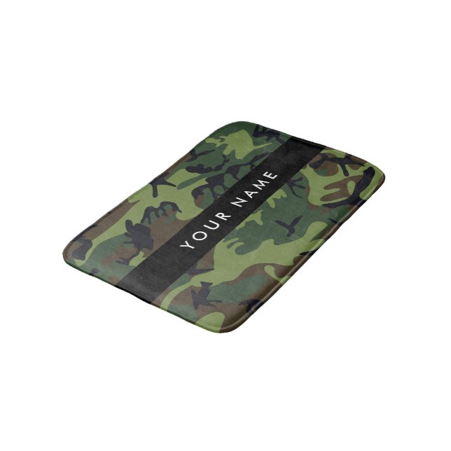 Green Camouflage Pattern, Your name, Personalize Bath Mat (Angled)