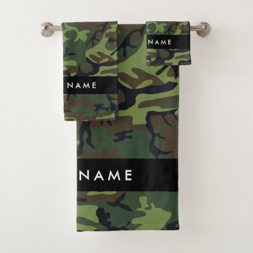 Green Camouflage Pattern Your name Personalize Bath Towel Set