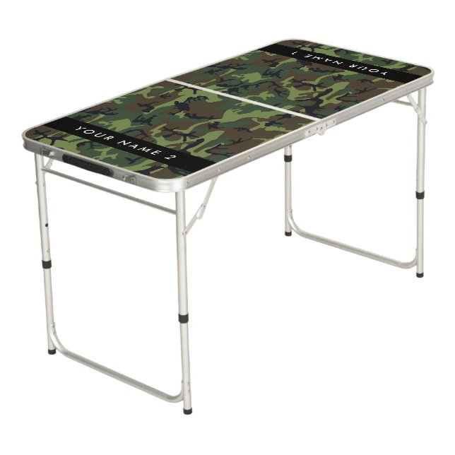 Green Camouflage Pattern, Your name, Personalize Beer Pong Table (Angled)