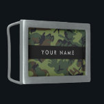 Green Camouflage Pattern, Your name, Personalize Belt Buckle<br><div class="desc">Elegant,  stylish and sophisticated camouflage pattern in green and brown color. Modern and trendy gift,  perfect for the military lover in your life. Personalize by adding your name,  nickname,  monogram or initials.</div>