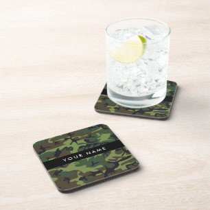 Green Camouflage Pattern, Your name, Personalize Beverage Coaster