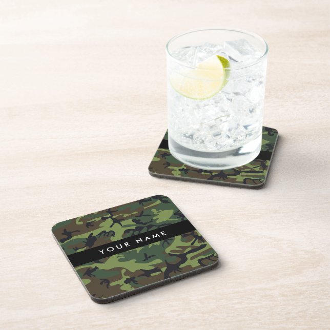 Green Camouflage Pattern, Your name, Personalize Beverage Coaster (Right Side)