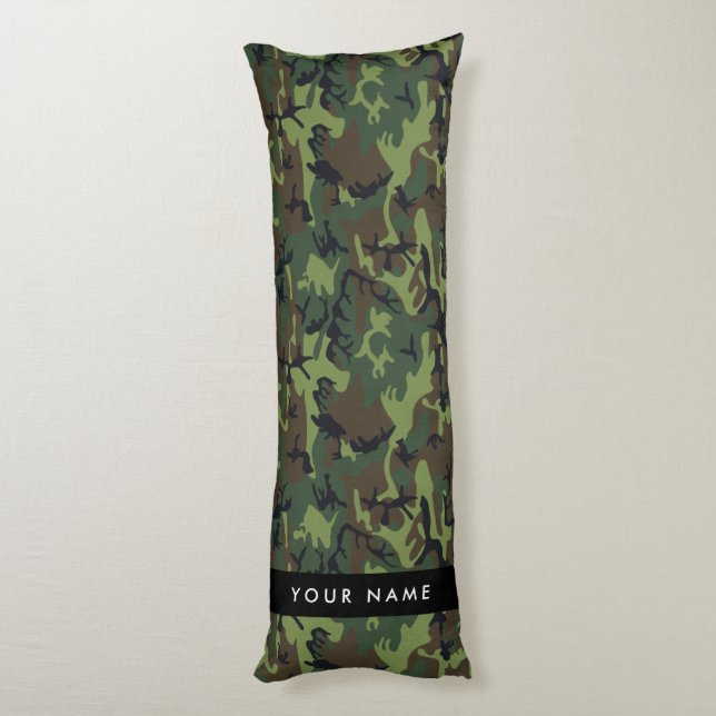 Green Camouflage Pattern, Your name, Personalize Body Pillow (Back (Vertical))