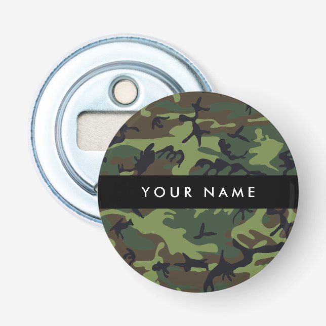 Green Camouflage Pattern, Your name, Personalize Bottle Opener (Front)