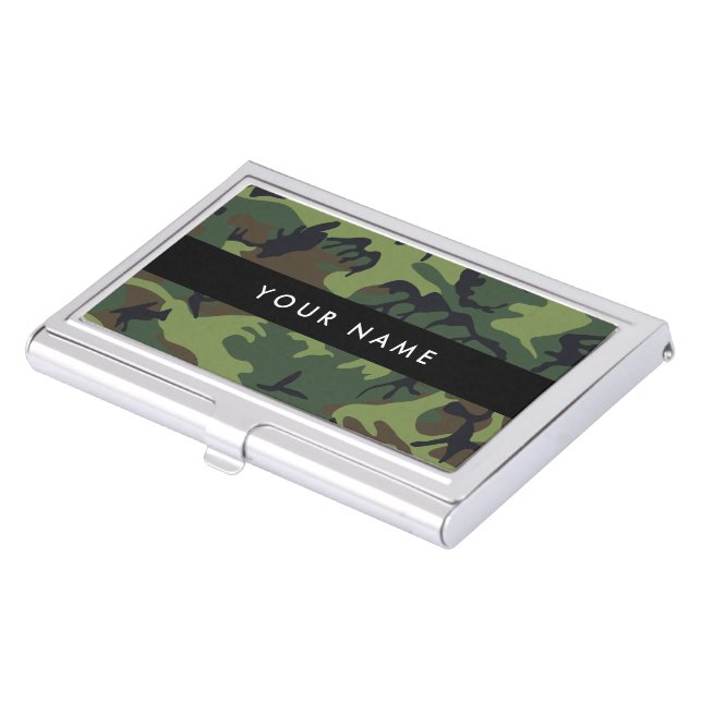 Green Camouflage Pattern, Your name, Personalize Business Card Case (Front)