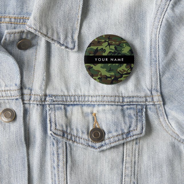 Green Camouflage Pattern, Your name, Personalize Button (In Situ)