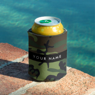 Green Camouflage Pattern, Your name, Personalize Can Cooler