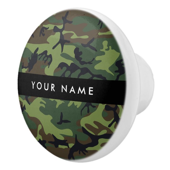 Green Camouflage Pattern, Your name, Personalize Ceramic Knob (Right)