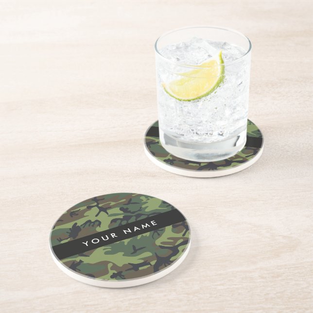 Green Camouflage Pattern, Your name, Personalize Coaster (Side)