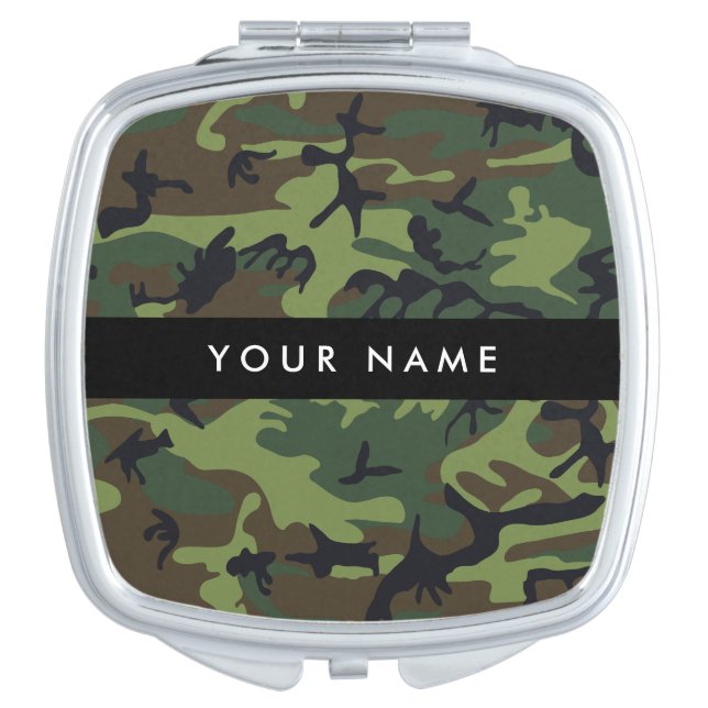 Green Camouflage Pattern, Your name, Personalize Compact Mirror (Front)