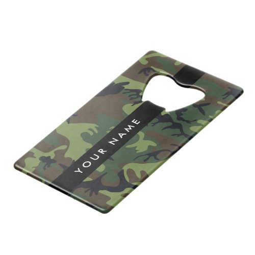 Green Camouflage Pattern Your name Personalize Credit Card Bottle Opener