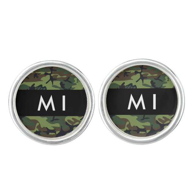 Green Camouflage Pattern, Your name, Personalize Cufflinks (Front)