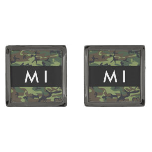 Green Camouflage Pattern, Your name, Personalize Cufflinks