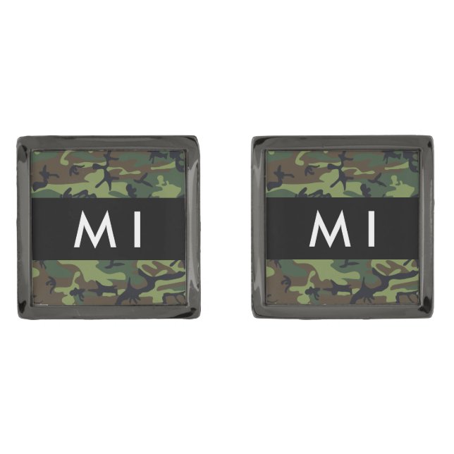 Green Camouflage Pattern, Your name, Personalize Cufflinks (Front)