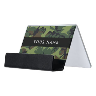 Green Camouflage Pattern, Your name, Personalize Desk Business Card Holder