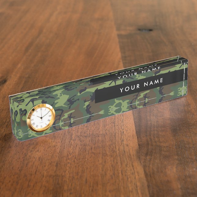 Green Camouflage Pattern, Your name, Personalize Desk Name Plate (Side)