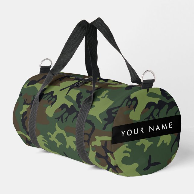 Green Camouflage Pattern, Your name, Personalize Duffle Bag (Left Corner)