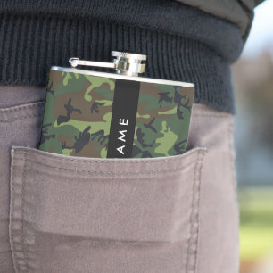 Green Camouflage Pattern, Your name, Personalize Flask