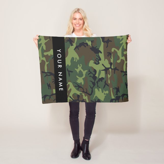 Green Camouflage Pattern, Your name, Personalize Fleece Blanket (In Situ)