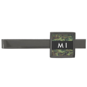 Green Camouflage Pattern, Your name, Personalize Gunmetal Finish Tie Bar