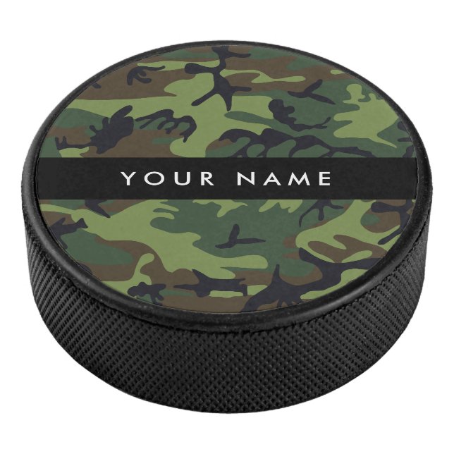 Green Camouflage Pattern, Your name, Personalize Hockey Puck (3/4)