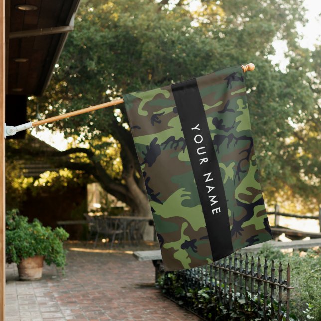 Green Camouflage Pattern, Your name, Personalize House Flag (In SItu)
