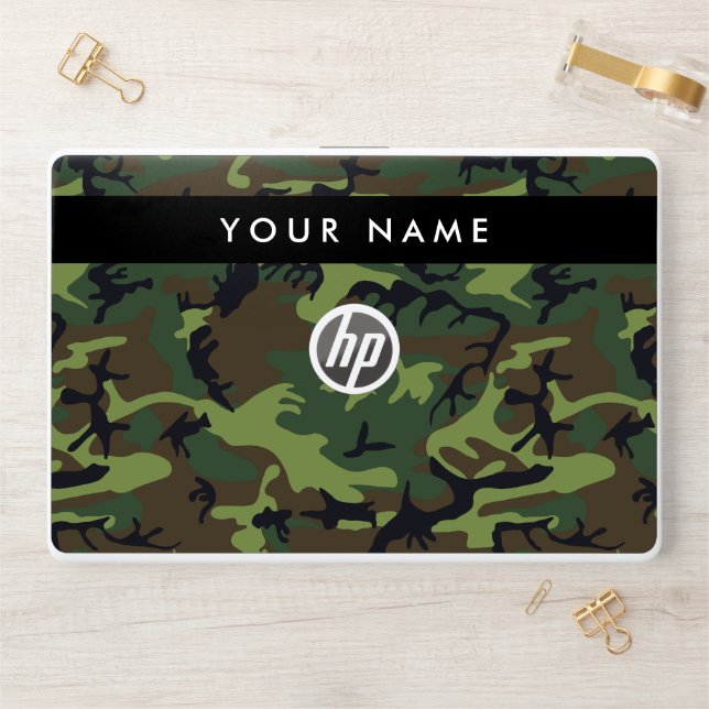 Green Camouflage Pattern, Your name, Personalize HP Laptop Skin (Desk)