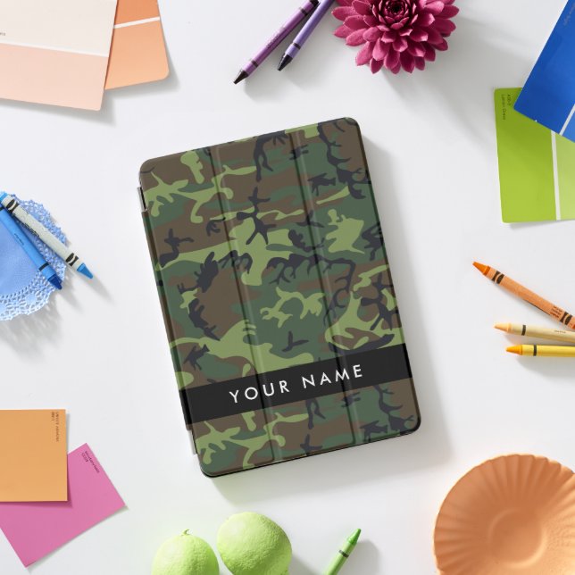 Green Camouflage Pattern, Your name, Personalize iPad Pro Cover (Desk)