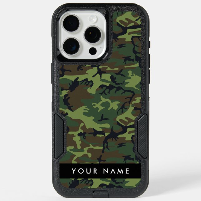 Green Camouflage Pattern, Your name, Personalize iPhone 15 Pro Max Case (Back)