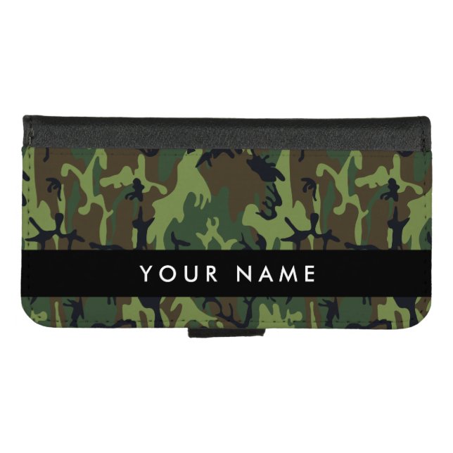 Green Camouflage Pattern, Your name, Personalize iPhone Wallet Case (Front (Horizontal))
