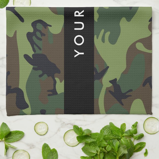 Green Camouflage Pattern, Your name, Personalize Kitchen Towel (Folded)