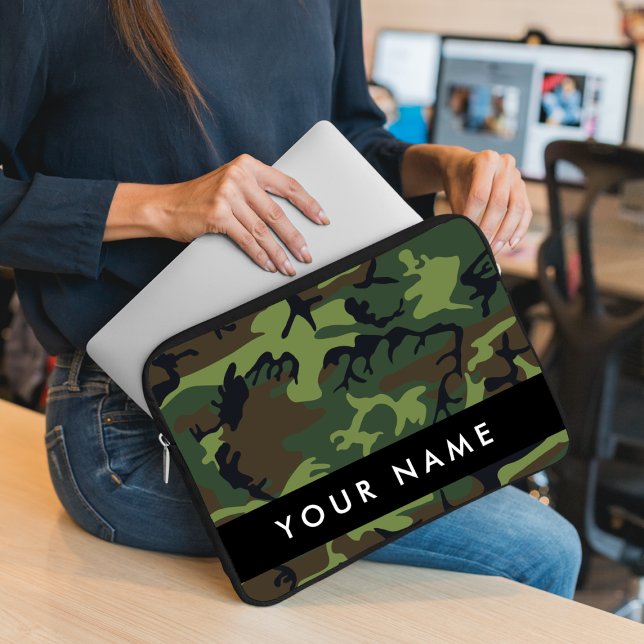 Green Camouflage Pattern, Your name, Personalize Laptop Sleeve (Creator Uploaded)