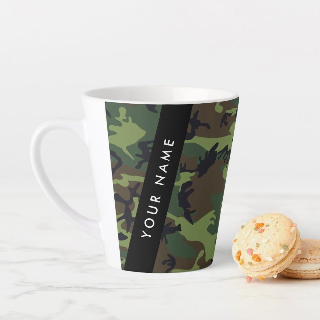 Green Camouflage Pattern, Your name, Personalize Latte Mug (In Situ)