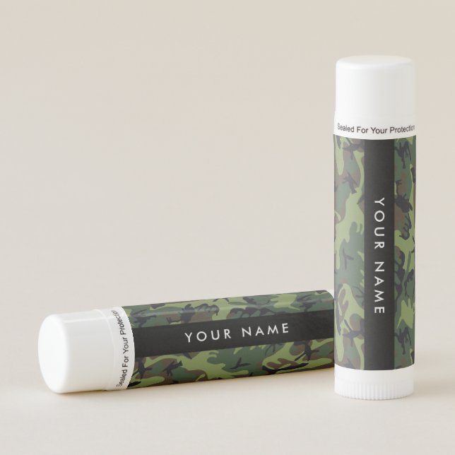 Green Camouflage Pattern, Your name, Personalize Lip Balm (Front)