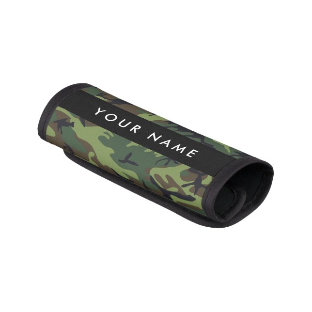 Green Camouflage Pattern, Your name, Personalize Luggage Handle Wrap (Angled)