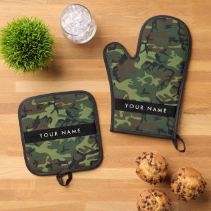 Green Camouflage Pattern, Your name, Personalize Oven Mitt & Pot Holder Set
