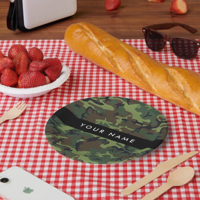 Green Camouflage Pattern, Your name, Personalize Paper Plates (Picnic)