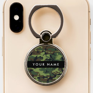 Green Camouflage Pattern, Your name, Personalize Phone Ring Stand